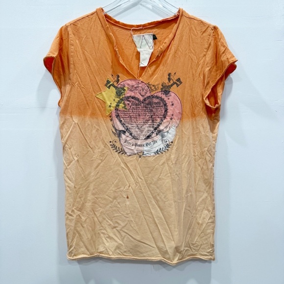 Vintage Y2K Old Navy Orange Heart Printed Tee XXL - Picture 1 of 8
